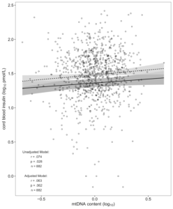 Graph showing correlation between insulin levels and mitochondrial function